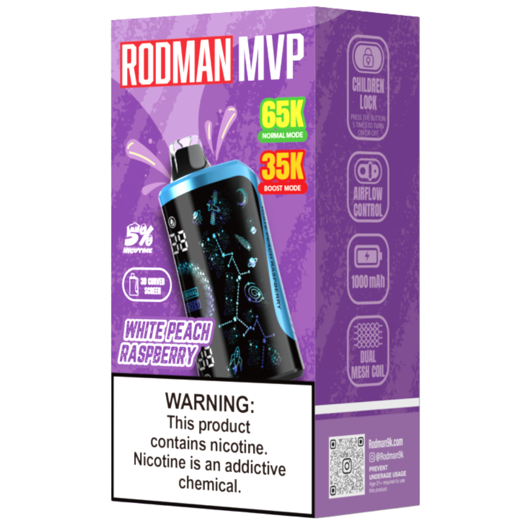 White Peach Raspberry RODMAN MVP 65K Puffs Disposable Vape