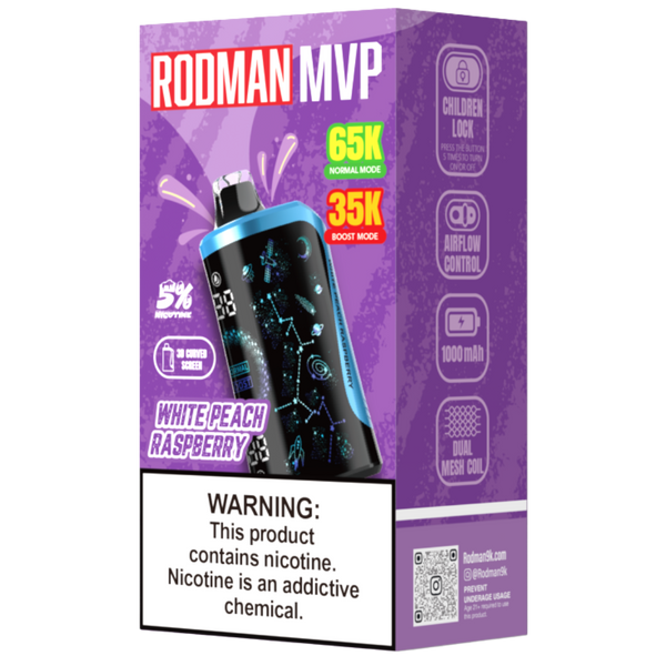 White Peach Raspberry RODMAN MVP 65K Puffs Disposable Vape